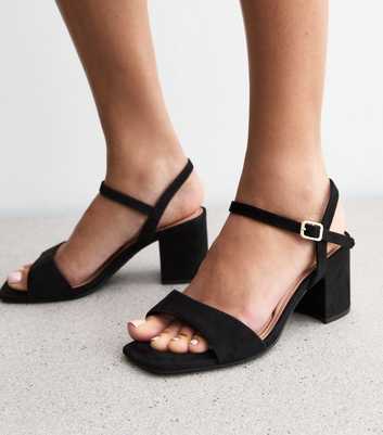 Extra Wide Fit Black Faux Suede Block Heel Sandals