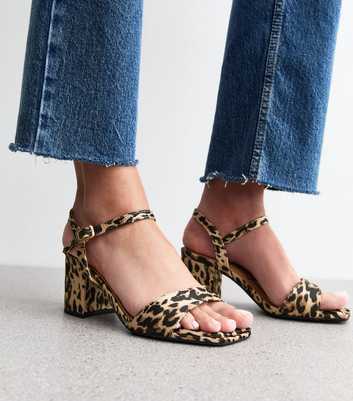 Extra Wide Fit Stone Leopard Print Block Heel Sandals