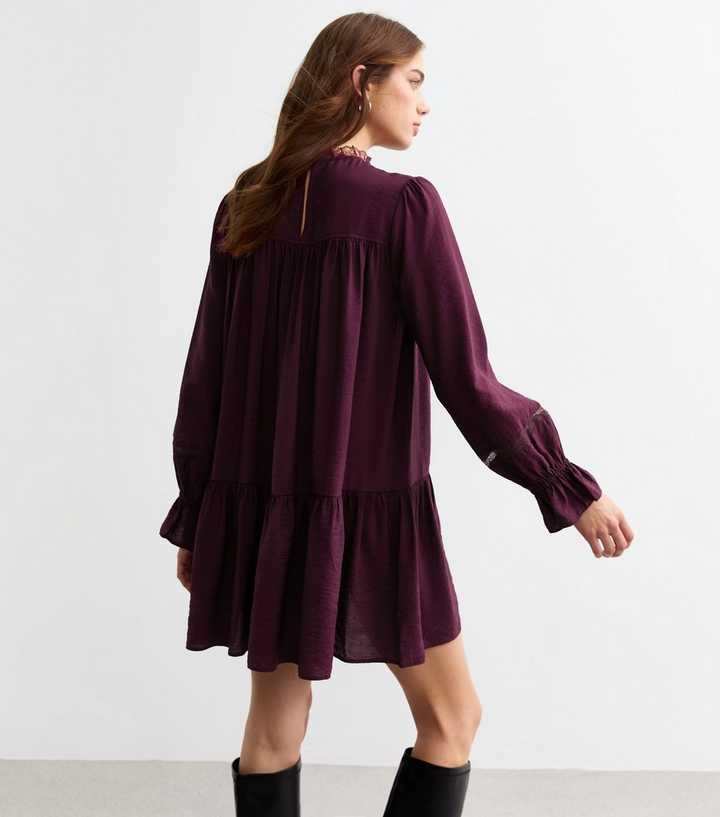 Burgundy Lace Insert Mini Smock Dress | New Look