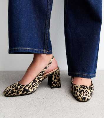 Wide Fit Stone Leopard Print Slingback Court Shoes