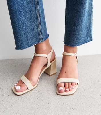 Cream Angular Block Heel Sandals