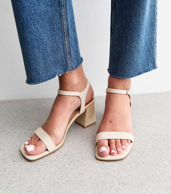 Cream Angular Block Heel Sandals