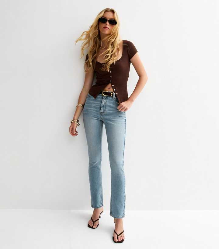 Blue Stovepipe Straight Leg Jeans