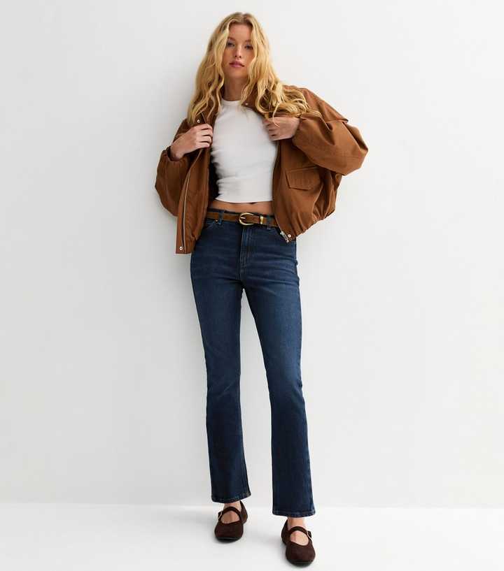 Dark Blue Wash Stovepipe Straight Leg Jeans