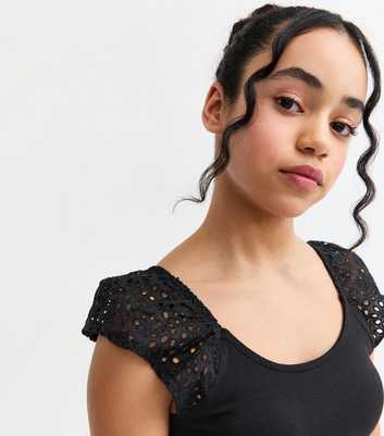 Girls Black Broderie Anglaise Vest