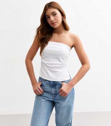 Girls White Ruched Side Bandeau 