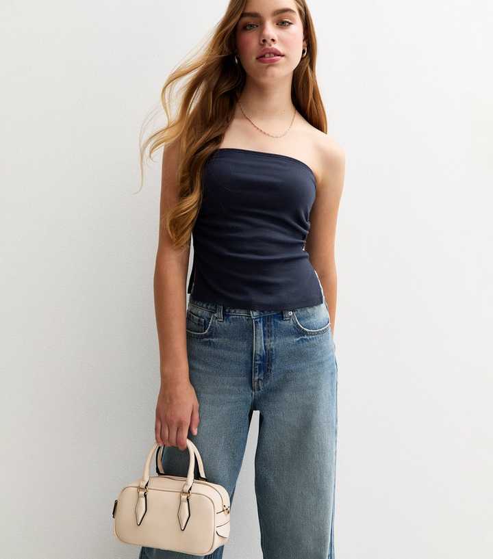 Girls Navy Ruched Side Bandeau Top