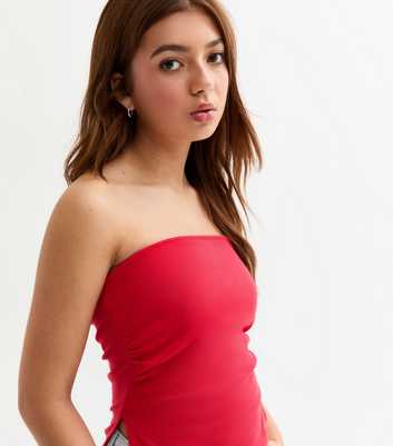 Girls Red Ruched Side Bandeau