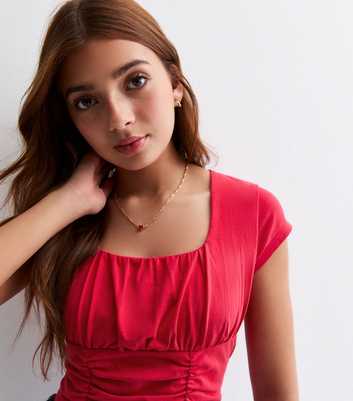 Girls Red Ruched Cropped Top