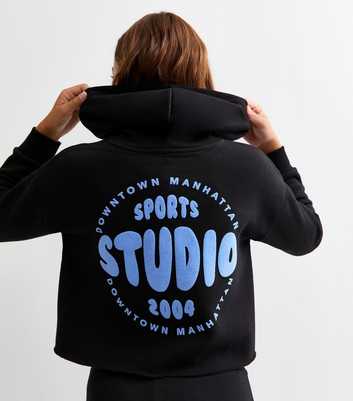 Girls Black Sports Studio Slogan Jersey Hoodie