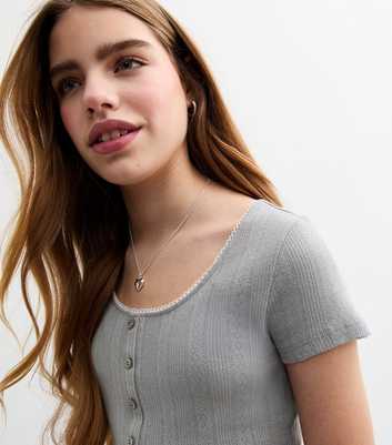 Girls Grey Pointelle Cropped Top