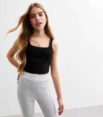 Girls Black Square Neck Cropped Cami Top 