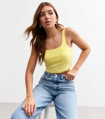 Girls Yellow Square Neck Cropped Cami Top 