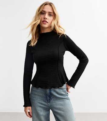 Black Textured Exposed Seam Top