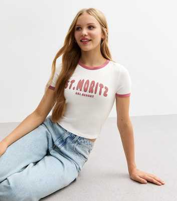 Girls White St Mortiz Print T-Shirt