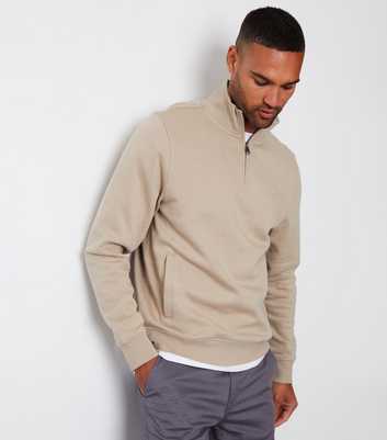 Threadbare Stone Quarter Zip Sweatshirt