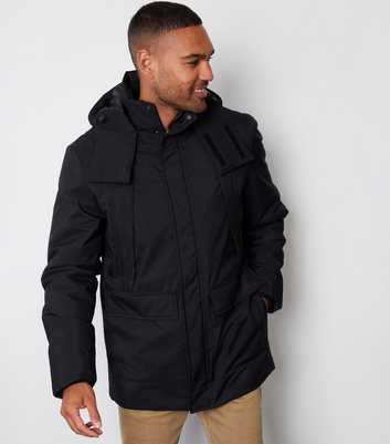 Threadbare Black Ripstop Patch Pocket Hooded Coat