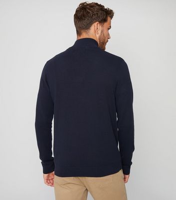 Men's Threadbare Navy Slim Rib Knit Quarter Zip Jumper New Look