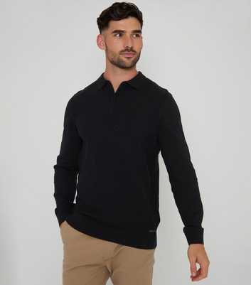 Threadbare Black Quarter Zip Knit Polo Jumper