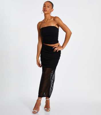 QUIZ Black Mesh Ruched Maxi Skirt