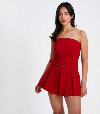 QUIZ Red Bandeau Belted Playsuit