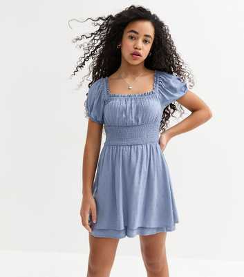 Girls Blue Dobby Stitch Skort Dress