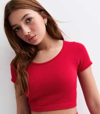 Girls Red Scoop Neck Baby Tee 