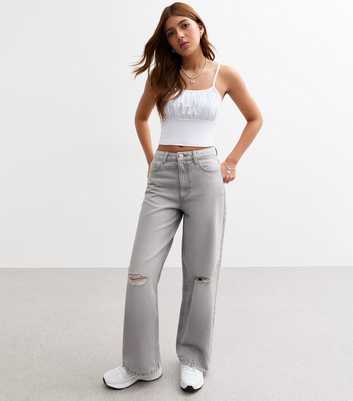 Girls Grey Cleo Wide Leg Jeans