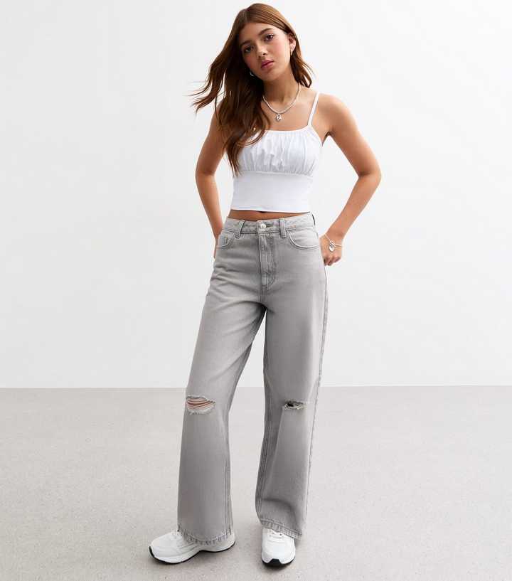 Girls Grey Wide Leg Jeans