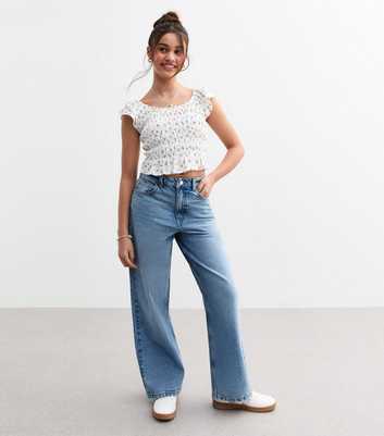 Girls Blue Wide Leg Jeans