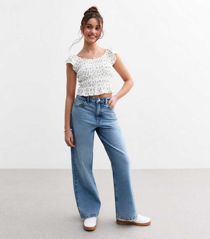 Girls Blue Wide Leg Jeans New Look