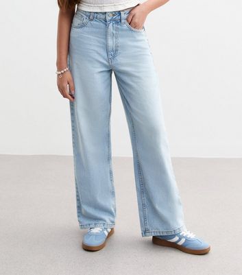 Girls Light Blue Wide Leg Jeans