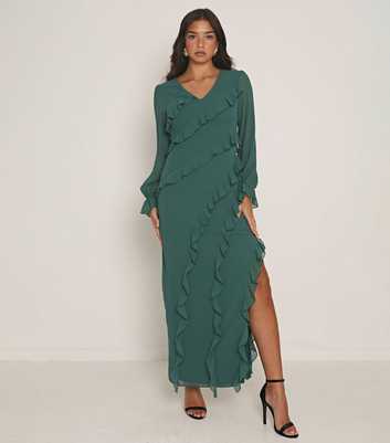 WKNDGIRL Green Ruffle Midi Dress