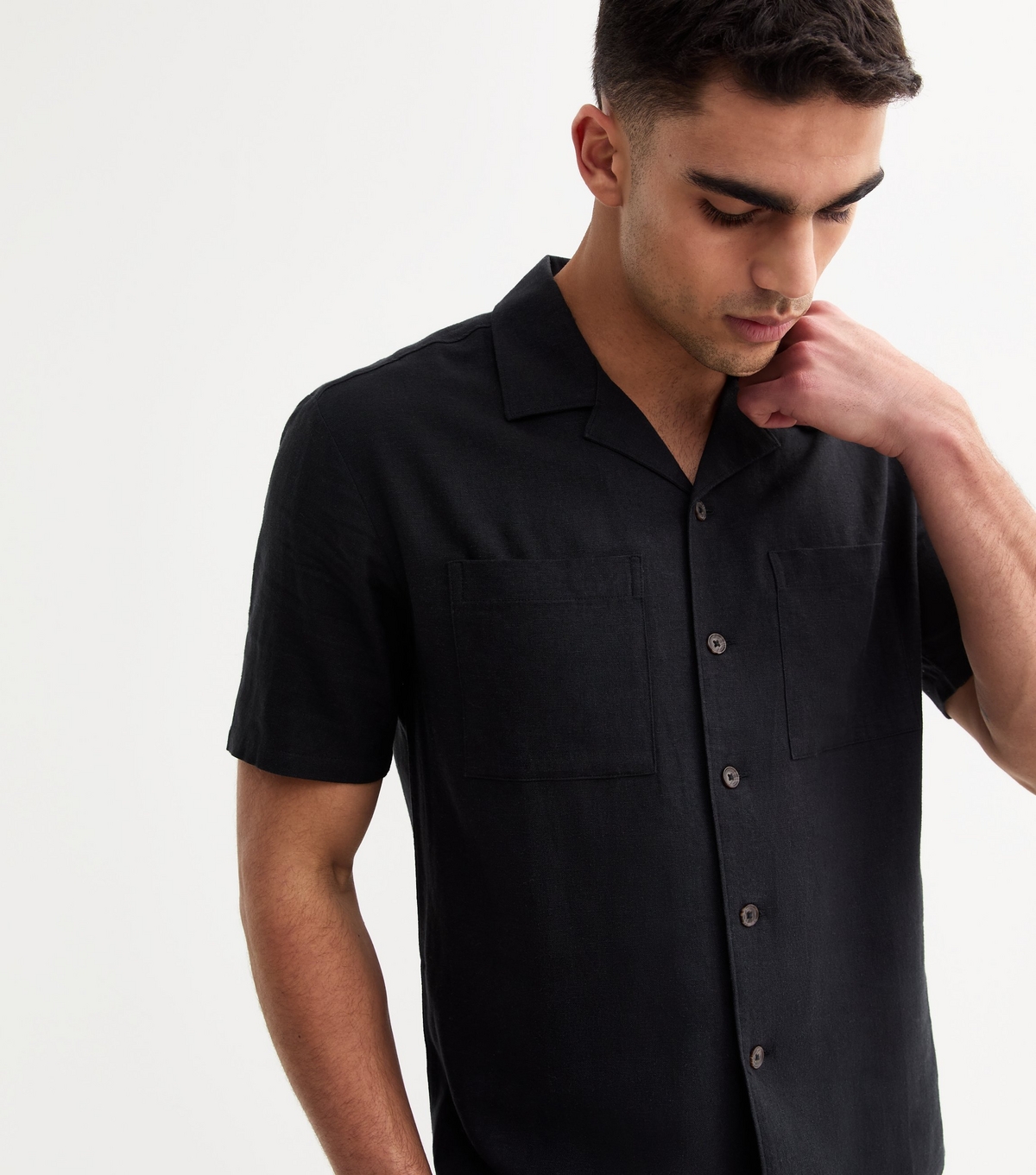 Men's Black Relaxed Linen Blend Shirt New Look