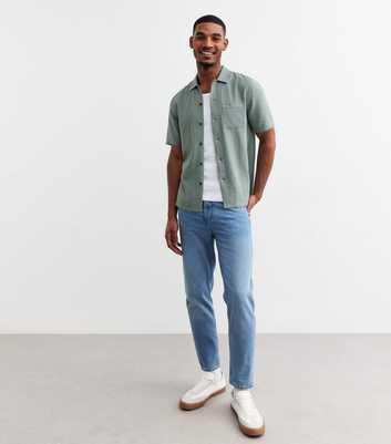 Green Regular Linen Blend Short Sleeve Shirt