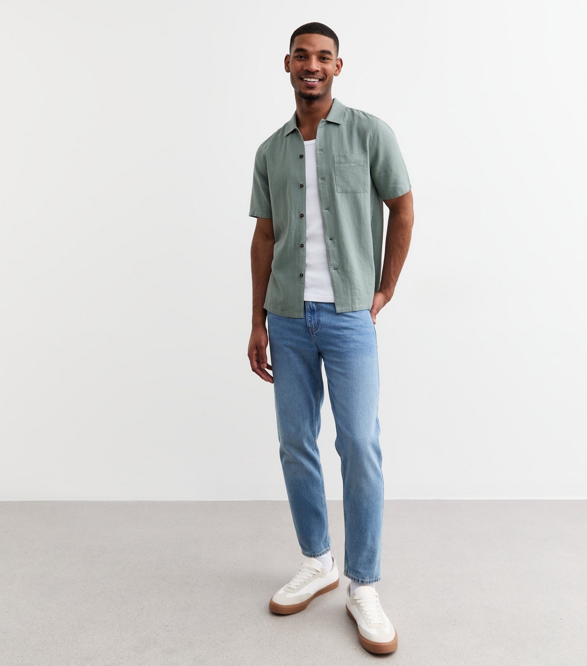 Men's Green Regular Linen Blend Short Sleeve Shirt New Look