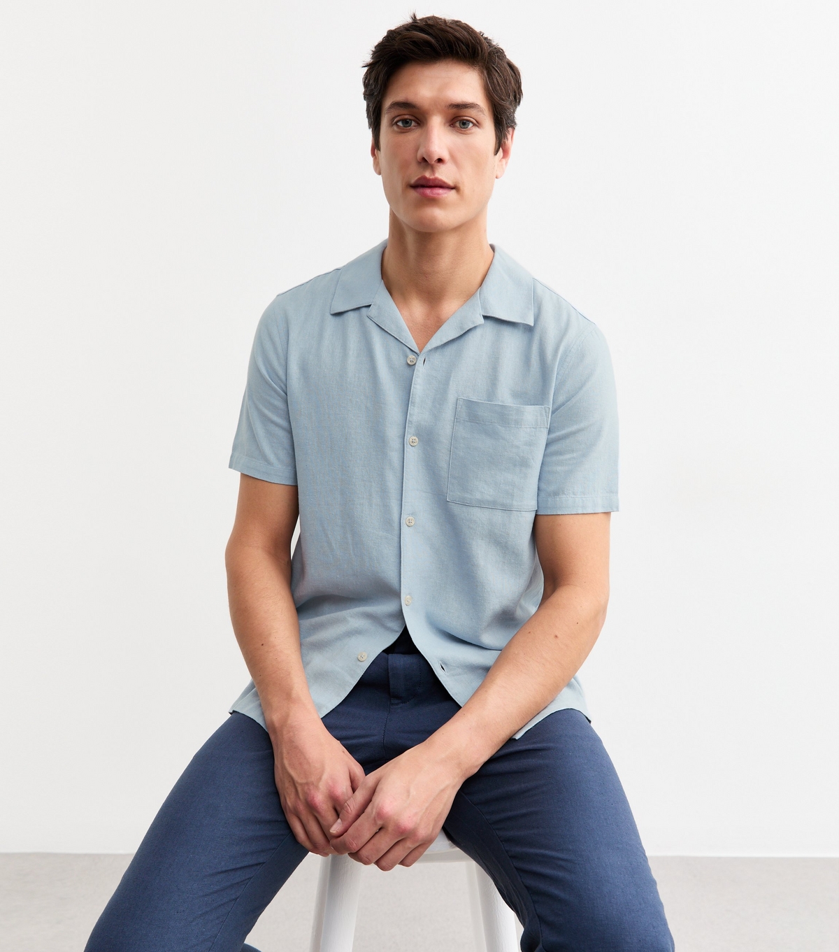 Men's Light Blue Regular Linen Blend Shirt New Look