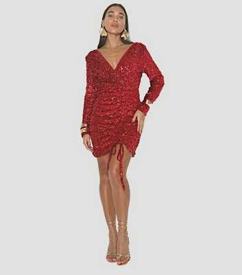 WKNDGIRL Red Sequin Wrap Detail Dress