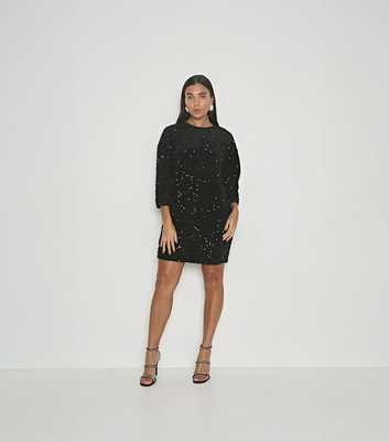 WKNDGIRL Black Sequin Shift Mini Dress