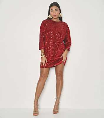 WKNDGIRL Red Sequinned Mini Dress