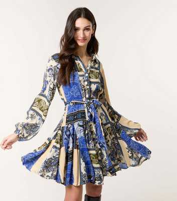 Blue Vanilla Blue Floral Patterned Shirt Dress