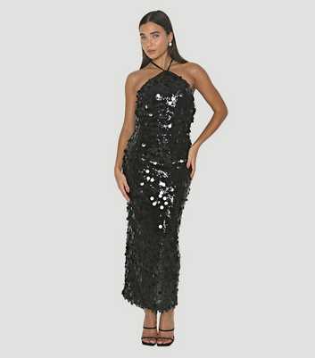 WKNDGIRL Black Sequin Halter Maxi Dress