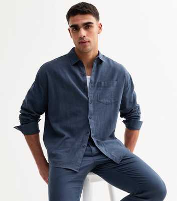 Blue Relaxed Linen Blend Shirt