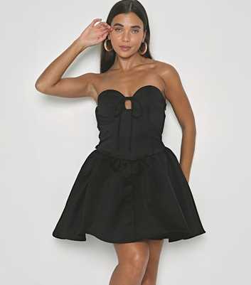 WKNDGIRL Black Bow Back Satin Mini Dress