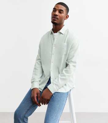 Off White/Light Blue Regular Striped Linen Blend Shirt