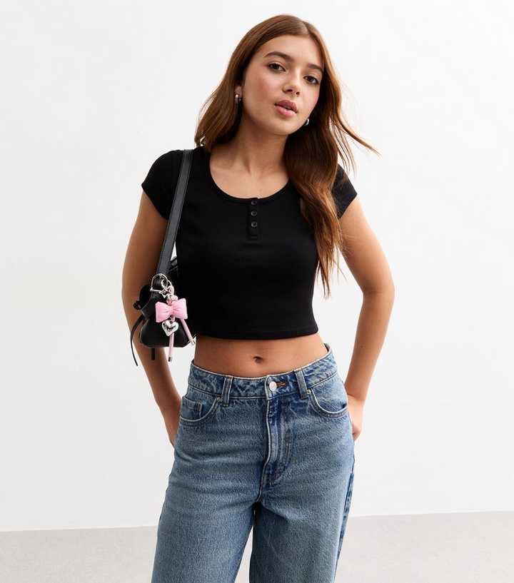Débardeur Cropped New Look Fille – Noir, Coton, Taille 10-11 Ans