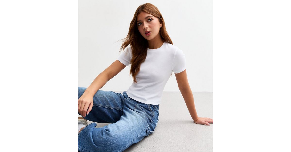 Girls White Ribbed Short Sleeve Baby Tee T-Shirt | New Look