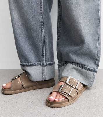 Light Brown Faux Suede Studded Sandals