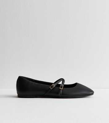 Wide Fit Black Faux Leather Ballet Flats