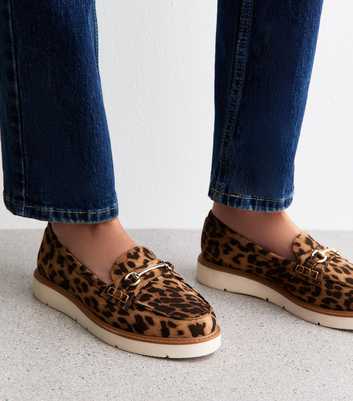 Wide Fit Brown Leopard Print Loafers